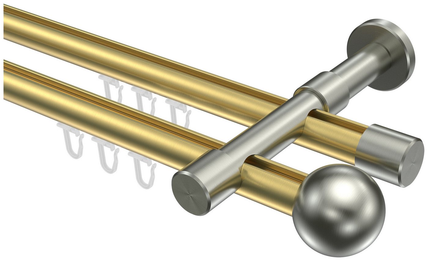 INTERDECO Innenlaufschiene Prestige Luino, Ø 20 mm, 2-läufig, Fixmaß, kürzbar, Wandmontage, Aluminium, Messing-Optik / Edelstahl-Optik / Bicolor von INTERDECO