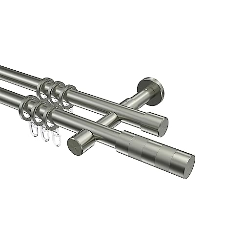 Interdeco Edelstahl Optik Gardinenstangen 20 mm Ø doppelläufig Prestige Mavell, 360 cm von INTERDECO