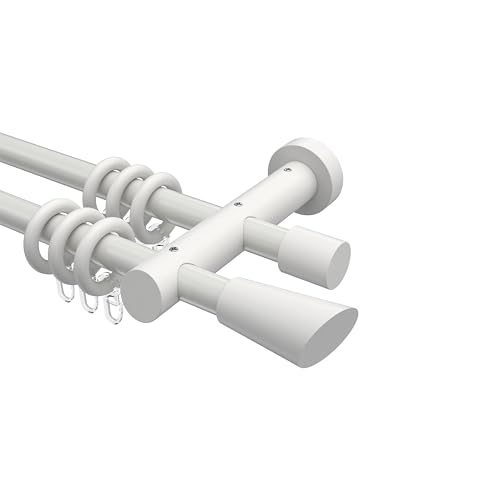 Interdeco Gardinenstange Metall/Holz in Weiß doppelläufig 20 mm Ø Talena Bero, 400 cm von INTERDECO