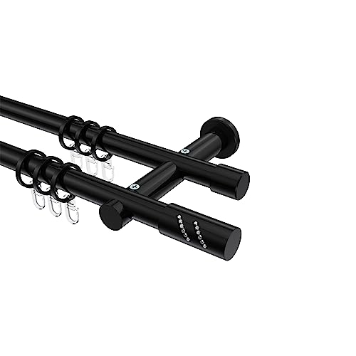 Interdeco Gardinenstange Schwarz zweiläufig aus Metall 20 mm Ø Platon Zoena, 180 cm von INTERDECO
