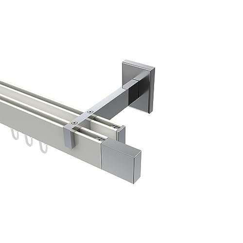 Interdeco Gardinenstange eckige Innenlaufstange Weiß/Chrom 2-läufig Typ 10212922, 240 cm von INTERDECO
