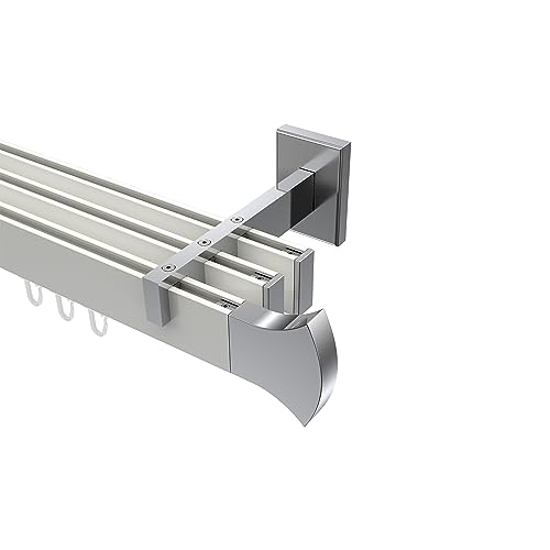 Interdeco Gardinenstange kantige/eckige Innenlaufstange Weiß/Chrom 3-läufig Typ 10213024, 140 cm von INTERDECO