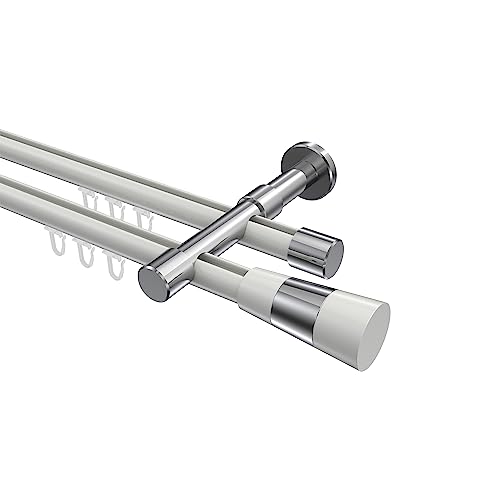 Interdeco Gardinenstange mit Innenlauf Weiß/Chrom zweiläufig 20 mm Ø Prestige Tanara, 140 cm von INTERDECO