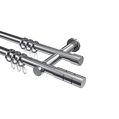 Interdeco Gardinenstangen Chrom doppelläufig aus Metall 20 mm Ø Platon Elanto, 180 cm von INTERDECO