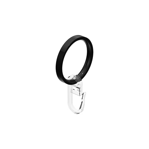Interdeco Gardinenstangen Ringe mit Faltenhaken, Gardinenringe in Schwarz für 20 mm Ø (16 Stück) von INTERDECO