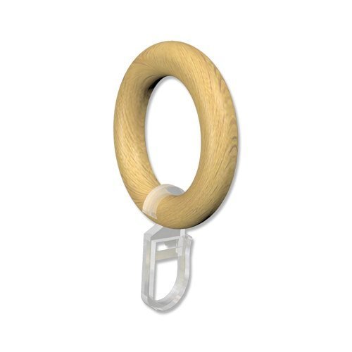 Interdeco Gardinenstangen Ringe mit Faltenhaken/Gardinenringe in Buche Holz für 20 mm Ø (10 Stück) von INTERDECO