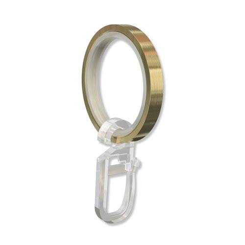 Interdeco Gardinenstangen Ringe mit Gleiteinlage und Faltenhaken, Gardinenringe in Messing Optik für 20 mm Ø (10 Stück) von INTERDECO