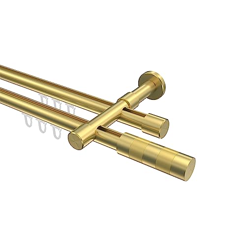 Interdeco Gardinenstangen mit Innenlauf Messing Optik 20 mm Ø 2-läufig Prestige Mavell, 400 cm von INTERDECO