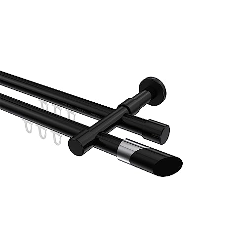 Interdeco Gardinenstangen mit Innenlauf Schwarz doppelläufig 20 mm Ø Prestige Verano, 140 cm von INTERDECO