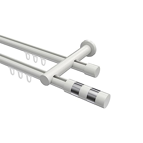Interdeco Gardinenstangen mit Innenlauf Weiß zweiläufig 20 mm Ø Platon Mavell, 220 cm von INTERDECO