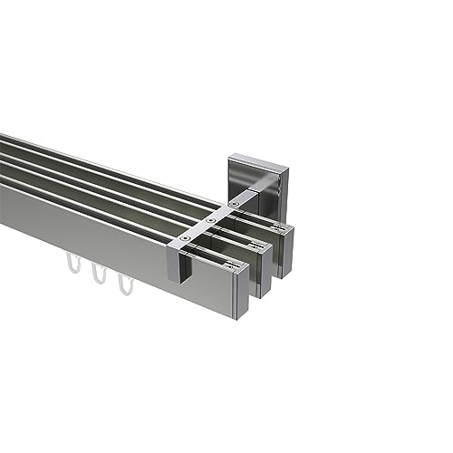 Interdeco Innenlauf Gardinenstangen/Innenlaufstangen eckig Edelstahl Optik/Chrom 3-läufig Typ 10212823, 320 cm von INTERDECO