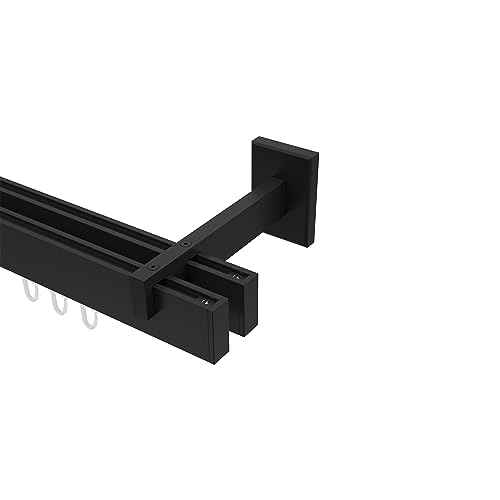 Interdeco Innenlauf Gardinenstangen eckig/kantig Schwarz 2-läufig Typ 10212822, 220 cm von INTERDECO