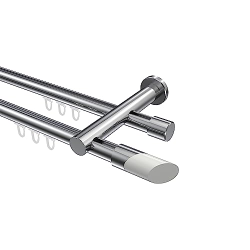Interdeco Innenlaufstange/Gardinenstange Chrom doppelläufig 20 mm Ø Platon Verano, 180 cm von INTERDECO