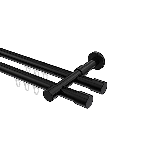 Interdeco Innenlaufstangen/Gardinenstangen Schwarz doppelläufig 20 mm Ø Prestige Santo, 440 cm von INTERDECO