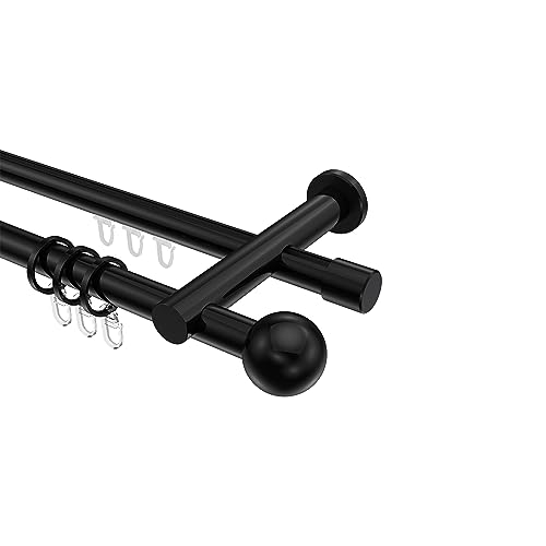 Interdeco Rundrohr-Innenlauf Gardinenstangen Schwarz 2-läufig 20 mm Ø Platon Luino, 480 cm von INTERDECO