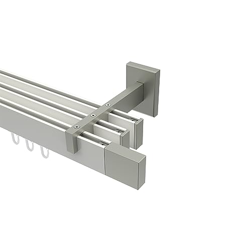 Interdeco eckige Gardinenstange mit Innenlauf kantige Innenlaufstange Weiß/Edelstahl Optik 3-läufig Typ 10212924, 400 cm von INTERDECO