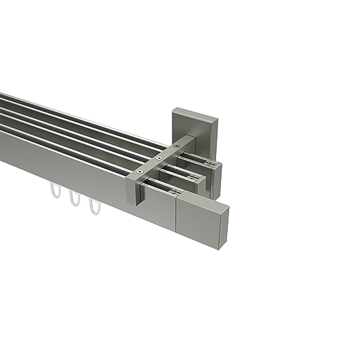 Interdeco eckige Innenlauf Gardinenstange Edelstahl Optik 3-läufig Typ 10212923, 160 cm von INTERDECO