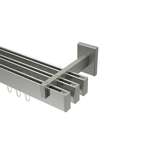 Interdeco eckige Innenlauf-Gardinenstange Edelstahl Optik dreiläufig Typ 10212824, 240 cm von INTERDECO