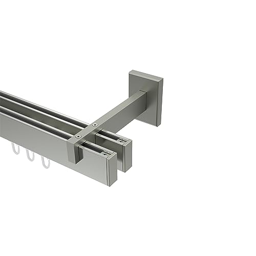 Interdeco eckige Innenlauf-Gardinenstangen Edelstahl Optik doppelläufig Typ 10212822, 240 cm von INTERDECO