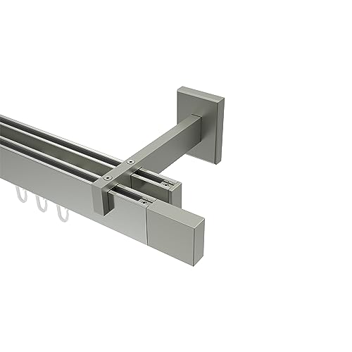 Interdeco eckige Innenlauf-Gardinenstangen Edelstahl Optik doppelläufig Typ 10212922, 200 cm von INTERDECO