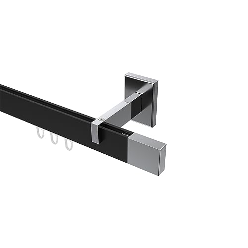 Interdeco kantige Innenlaufstange/Gardinenstange eckig Schwarz/Chrom Typ 10212919, 140 cm von INTERDECO