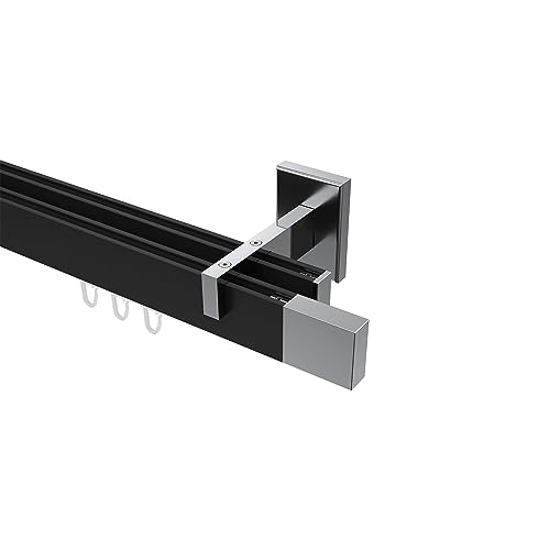 Interdeco kantige Innenlaufstange/Gardinenstange eckig Schwarz/Chrom doppelläufig Typ 10212921, 220 cm von INTERDECO