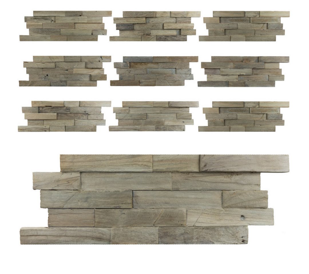 INTERGARDEN Wandpaneel Set für 1m²: 10x Wandverblender Teak Holz Gun Smoked - Holzverblender, BxL: 20x50 cm, (10-tlg) von INTERGARDEN