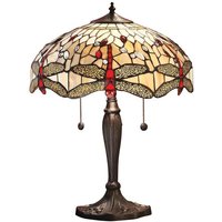 Interiors Dragonfly Beige - 2 Leichte mittlere Tischlampe Dunkelbronze, Beige, Glas im Tiffany-Stil, E27 von INTERIORS 1900