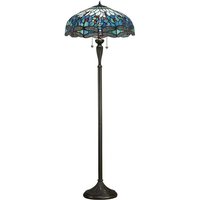 Interiors Dragonfly Blue - 2 helle Stehlampe Dunkelbronze, Blau, Glas im Tiffany-Stil, E27 von INTERIORS 1900