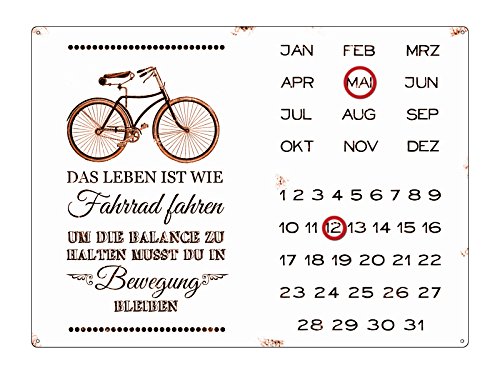 Interluxe WANDKALENDER Blechschild Kalender DAS Leben IST WIE Fahrrad Fahren Shabby Vintage Geschenk Dekoration Haus Wohnung von Interluxe
