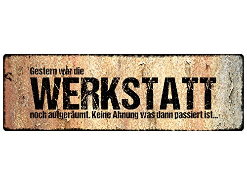 Interluxe Schild METALLSCHILD Blech GESTERN WAR DIE Werkstatt Mann Spruch Geschenk Lustig von Interluxe