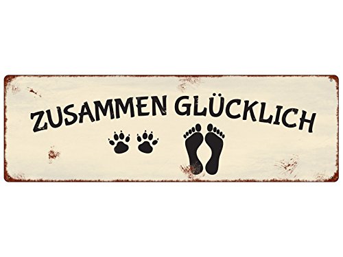 Interluxe Metallschild Blechschild ZUSAMMEN GLÜCKLICH Hund Shabby Vintage Geschenk Shabby von Interluxe