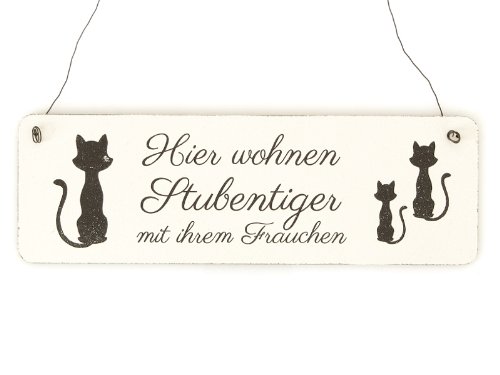 INTERLUXE Shabby Vintage Schild Türschild Hier wohnen Stubentiger mit ihrem Frauchen Katze Holzschild Geschenkidee Kater Cat INTERLUXE Shabby Vintage Schild Türschild Hier wohnen Stubentiger mit ihrem Frauchen Katze Holzschild Geschenkidee Kater Cat von Interluxe