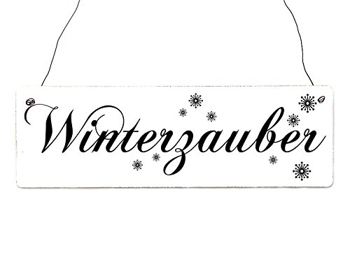 Interluxe Vintage Deko Schild Türschild WINTERZAUBER Shabby Nostalgie Landhaus Holz weiß von Interluxe