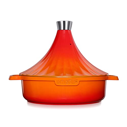 Tagine-Topf Marokkanisch - Backofenfestes Tajine-Induktionsgefäß - Aluminium Antihaft-Tajin-Topf - 28cm - 4.43 Quart (Orange) von INTIGNIS