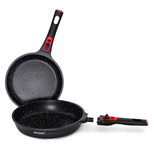 INTIGNIS® Bratpfannen-Set | 24-28 cm | Antihaft | Anti-Kratzer | Frei von Chemikalien | Induktionskompatibel | Abnehmbarer Griff | Ofenfest von INTIGNIS