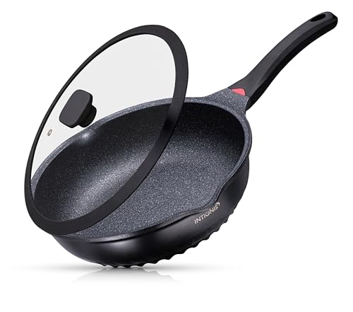 INTIGNIS Bratpfanne Anti-Scratch Glasdeckel - 28cm / 30 cm tiefe Sauteuse, deutsche Greblon Steinbeschichtung - Induktionspfanne chemiefrei (Schwarz) von INTIGNIS