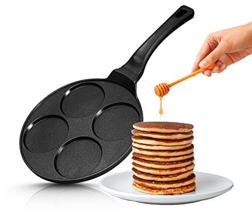 INTIGNIS Pancake Fried Egg Pan Diameter 27 cm with Greblon Ceramics Coating Induction Ceramic Gas Electric 4 x Mould Maker Egg Pan for Pancakes Fried Egg Liwanzen Poffertjes Blinis von INTIGNIS