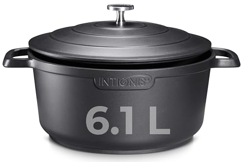 Kasserole dish - kasserolle mit deckel,Aluguss, schmortopf backofengeeignet,induktion kompatibel (28 cm, Black) von INTIGNIS