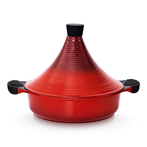 Marokkanischer Tajinentopf | 28 cm – Topf 4,2 l | Aluminium | Traditionelle Tajin-Gerichte | Super Antihaftbeschichtung | Langsamer Kochtopf (Rot) von INTIGNIS
