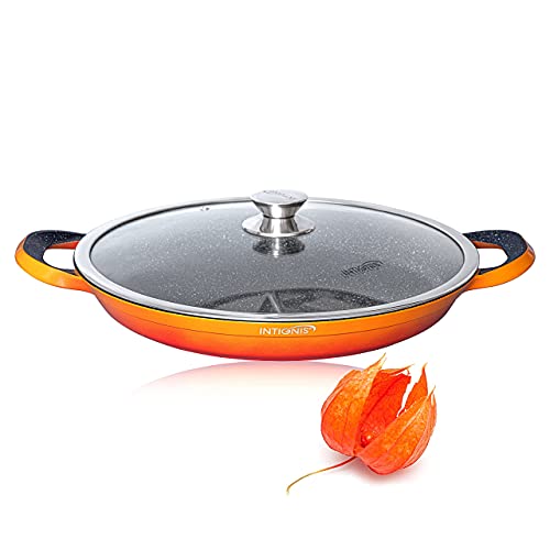 INTIGNIS Paellapfanne oder Bratpfanne - Küche, Essentials für zu Hause - Zum Braten, Braten, Braten - 36 cm Aluminiumpfanne - Edelstahlboden (Orange) von INTIGNIS