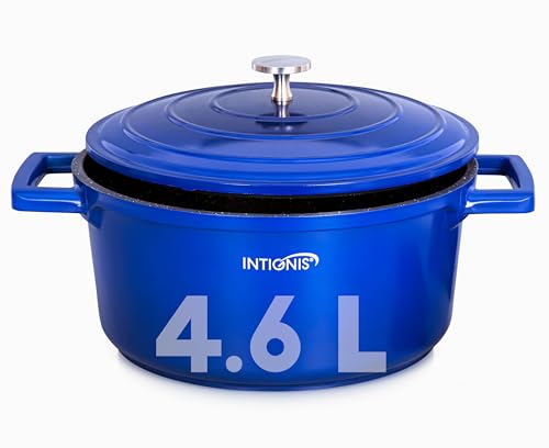 kasserolle mit deckel, Aluguss, schmortopf backofengeeignet,auflaufform groß 24cm, Leichter als Gusseisen, induktion kompatibel (24 cm, Blue) von INTIGNIS
