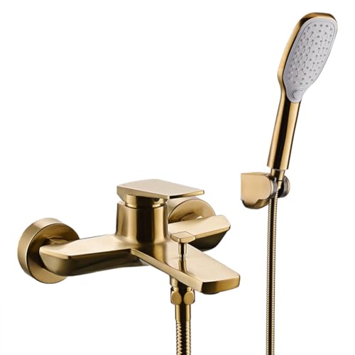 Badewannenarmatur Badewanne Wasserhahn Messing Wandmontage Einhand-Wannenbatterie Wannenarmatur Mit 2 Funktionen Handbrause Wannenmischer-Dusche Set, Gebürstetes Gold Badewannenarmatur Badewanne Wasserhahn Messing Wandmontage Einhand-Wannenbatterie Wannenarmatur Mit 2 Funktionen Handbrause Wannenmischer-Dusche Set, Gebürstetes Gold von INTIM
