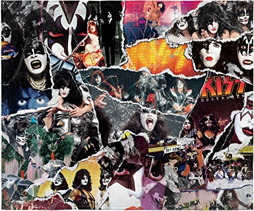 INTIMO Kiss Decke, Magazin-Rip-Collage, Musikband, superweiche Fleece-Überwurfdecke, 122 x 152 cm von INTIMO