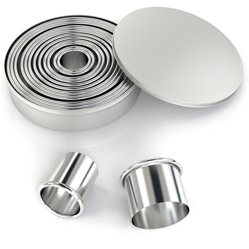 Intirilife 12-teiligs Ausstechformen Set in Silber mit Aufbewahrungsbox -2,2 cm bis 10,8cm- Cutter Ringe Rund aus Edelstahl für Kekse Cookie Plätzchen Gebäck Backform Ausstecher Speiseringe Keksformen von INTIRILIFE