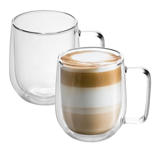 INTIRILIFE 2x Doppelwandiges Thermo Glas Set in 200 ml - Mundgeblasen isoliert für Latte Macchiato, als Teeglas oder Kaffeeglas mit Henkel von INTIRILIFE