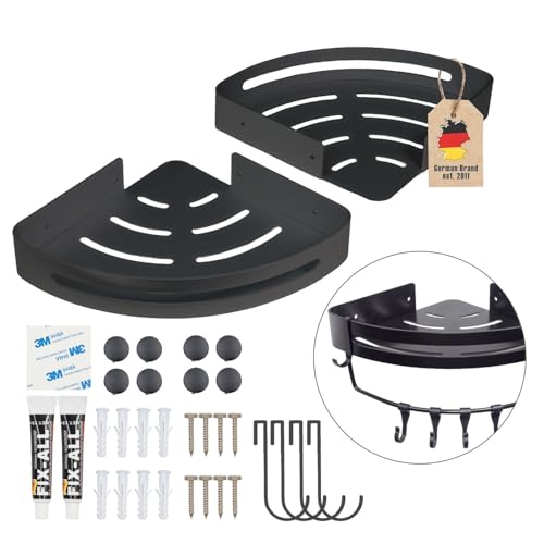 INTIRILIFE 2X Duschablage Edelstahl -30 x 22.5 x 4.5 cm- Dusch Regal Korb in Schwarz für Bad,Dusche- Badezimmer Eckregal Wandregal zum Kleben oder Bohren mit 2 Haken- rostfrei, langlebig, für Shampoo von INTIRILIFE
