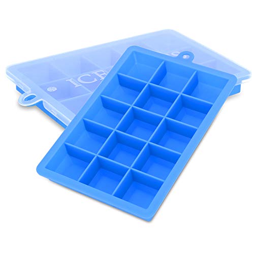 INTIRILIFE 2X Eiswürfelformen in BLAU - 2er Set à 15 Fächer Eiswürfel Silikonformen mit Deckel - 18 x 13 x 2.5 - Flexibler Eiswürfelbehälter für EIS Babynahrung und mehr - Deckel Nicht abschließend von INTIRILIFE