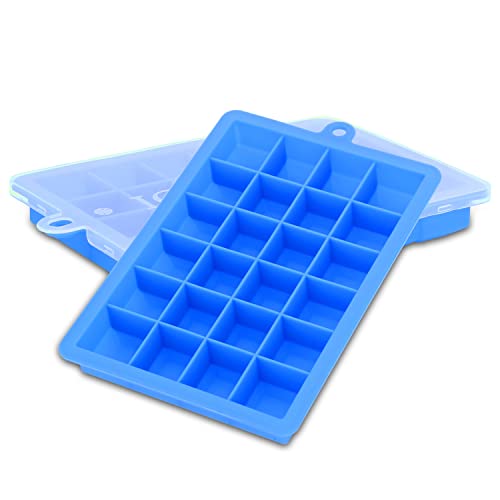 INTIRILIFE 2X Eiswürfelformen in BLAU - 2er Set à 24 Fächer Eiswürfel Silikonformen mit Deckel - 18 x 13 x 2.5 - Flexibler Eiswürfelbehälter für EIS Babynahrung und mehr - Deckel Nicht abschließend von INTIRILIFE