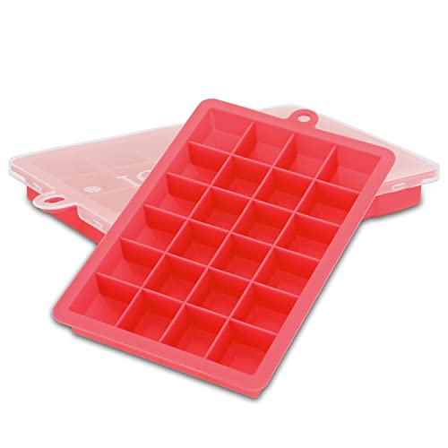 INTIRILIFE 2X Eiswürfelformen in ROT - 2er Set à 24 Fächer Eiswürfel Silikonformen mit Deckel - 18 x 13 x 2.5 - Flexibler Eiswürfelbehälter für EIS Babynahrung und mehr - Deckel Nicht abschließend von INTIRILIFE